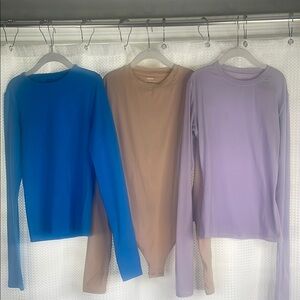 SKIMS 3 Piece Lot Bodysuit Long Sleeve Base Layers Stretch Sz XS